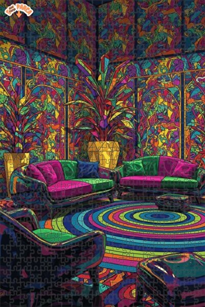 Teona Ahşap Psychedelic Colorful Pattern Double Layer Framed Wooden Puzzle 50...