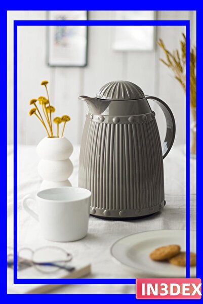 İN3DEX ترمس عازل للحرارة بسطح داخلي زجاجي سعة 1 لتر لون رمادي