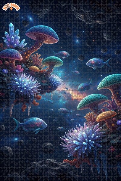 Teona Ahşap أسماك سحرية في أعماق الكون وأحجية خشبية بإطار مزدوج الطبقات 1000 ...