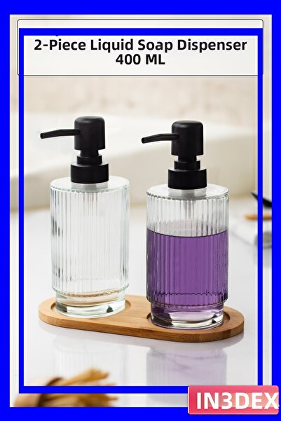 İN3DEX Bamboo Based Transparent Liquid Soap Dispenser Set of Two 300ml