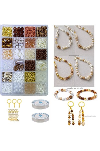 By MO Accessories Breloc cu mărgele în tonuri de scoici și maro - Set de fabr...