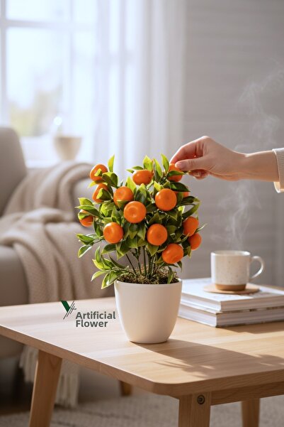 YAPAY ÇİÇEKÇİNİZ شجرة اليوسفي الاصطناعية في وعاء أبيض