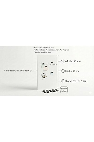 RİVO HOME DECOR 30 X 50 cm White Decorative Metal Magnetic Board Magnet Board...
