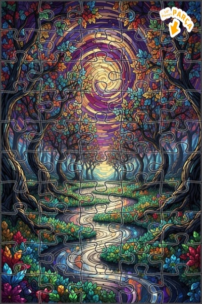 Teona Ahşap لغز خشبي مؤطر بطبقتين بتصميم فني يشبه الزجاج الملون لطريق الغابة ...