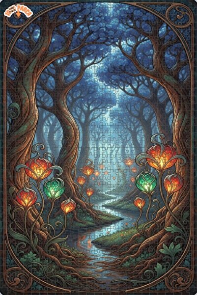 Teona Ahşap لغز خشبي مؤطر بطبقتين بمظهر لوحة زيتية لغابة سحرية 1000 قطعة 70×50