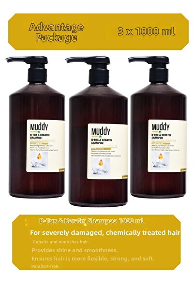 Muddy شامبو إصلاح الشعر بالكيراتين من بي-توكس - 1000 مل × 3