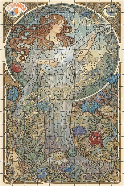 Teona Ahşap Moonlight Melody Oil Painting Look Art Nouveau Double Layer Frame...