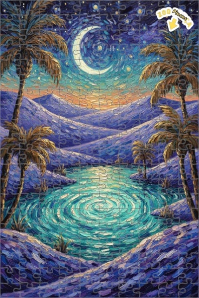 Teona Ahşap لغز خشبي بتصميم غابة النخيل الليلية الساحرة بمظهر لوحة زيتية 200 ...