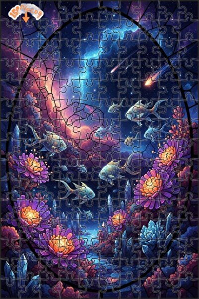 Teona Ahşap لغز خشبي رائع على شكل أسماك وسماء مرصعة بالنجوم مكون من طابقين 15...