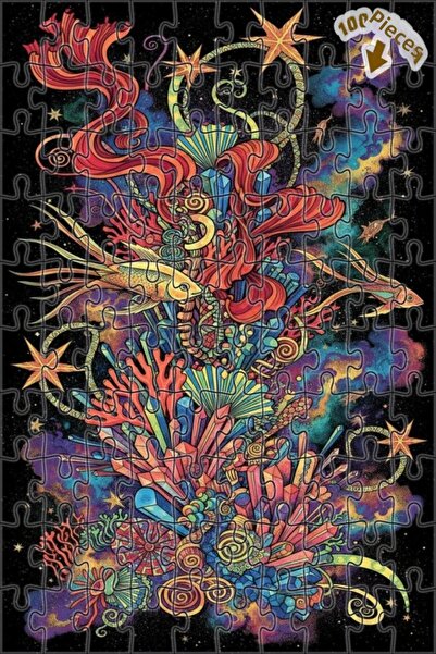 Teona Ahşap لغز خشبي رائع ذو طابقين بإطار يشبه رسم السمكة الكريستالية 100 قطع...