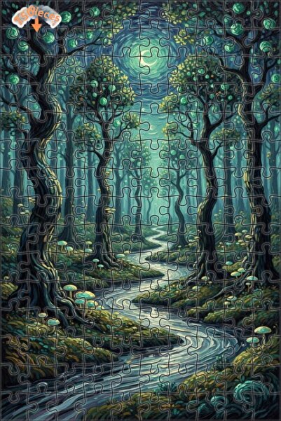 Teona Ahşap لغز خشبي مؤطر بطبقتين بمظهر لوحة زيتية لجسر نهر الغابة الغامضة 15...