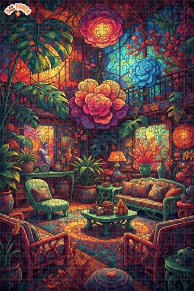 Teona Ahşap Magical Garden Room Colorful Glass Look Double-Decker Framed Wood...