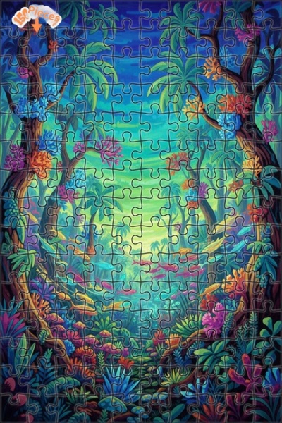 Teona Ahşap لغز خشبي مؤطر بطبقتين بمظهر لوحة زيتية لحشوة أسماك الغابة الغامضة...