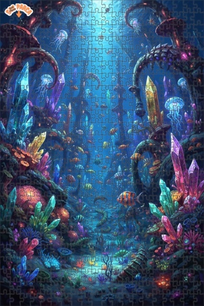 Teona Ahşap لغز خشبي بتصميم لوحة زيتية كريستالية تحت الماء مع إطار مزدوج الطب...