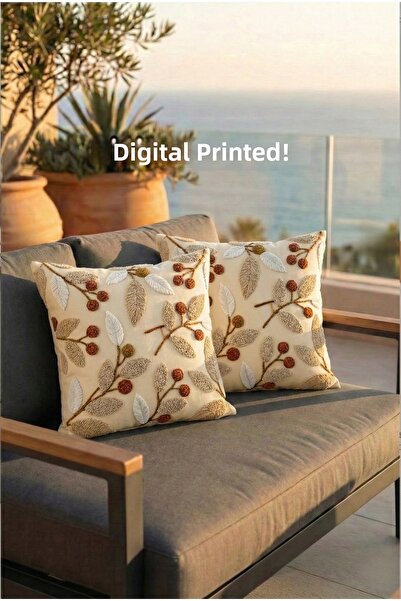 Ahsen Dekoratif Cream Leaf Themed Punch Look Digital Printed Decorative Set o...