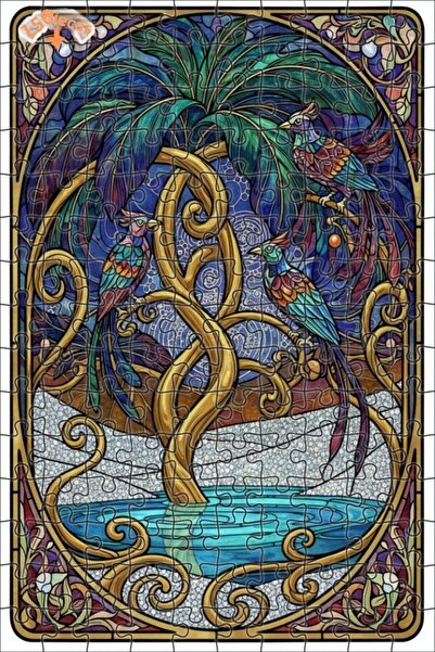 Teona Ahşap لغز خشبي على شكل طيور وشجرة ملونة بمظهر فسيفسائي فني 150 قطعة 20x30