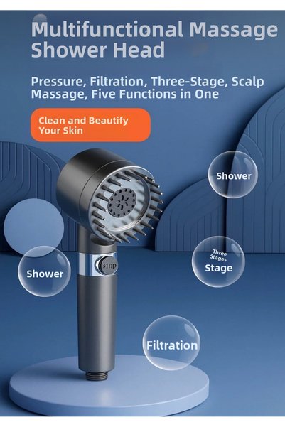 TRUVA 4 pieces of spare filter, water-saving and anti-limescale feature massage shower head.
