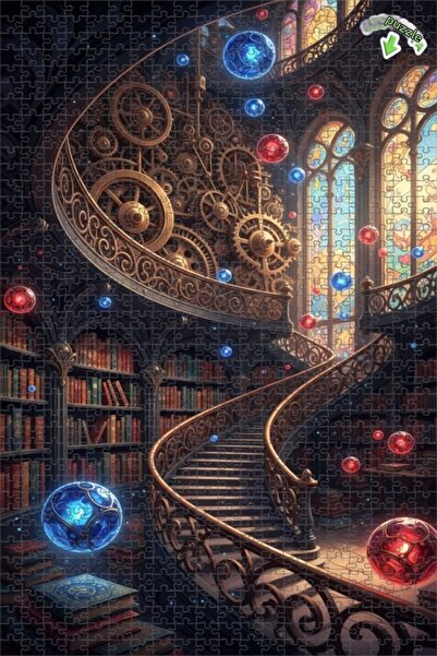 Teona Ahşap لغز خشبي مؤطر بطبقتين بتصميم مكتبة غامضة على طراز الفن السايمبانك...