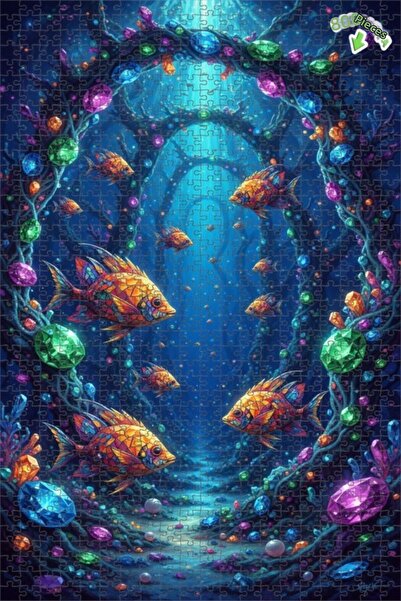 Teona Ahşap لغز خشبي بإطار مزدوج الطبقات بتصميم أسماك ملونة وغابة كريستالية 8...