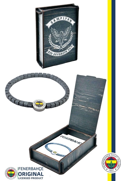 Fenerbahçe Original Licensed Fb Square Hematite Natural Stone Bracelet with G...