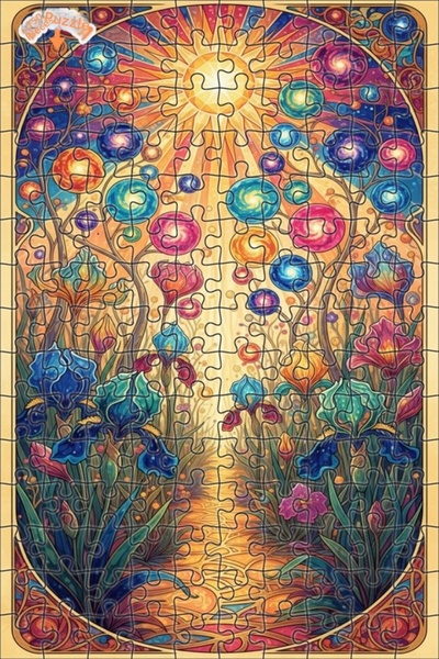 Teona Ahşap Sun Garden Spiral Flowers Oil Painting Double-Decker Framed Woode...