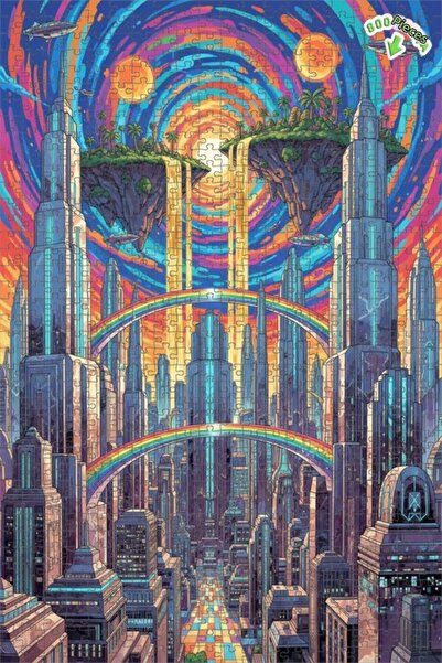 Teona Ahşap لغز خشبي بإطار مكون من طابقين بمظهر لوحة زيتية لمدينة برج السحاب ...