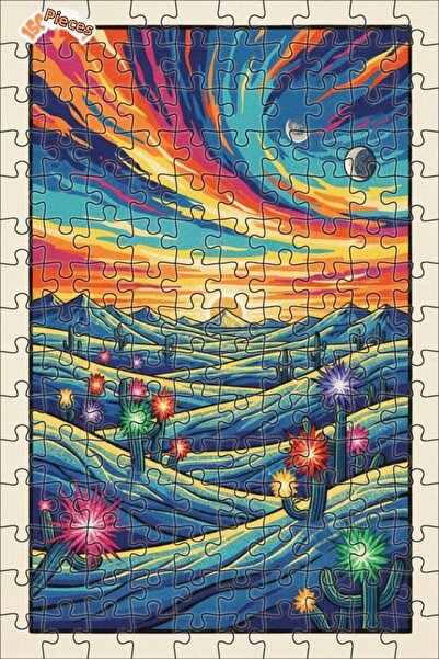 Teona Ahşap لغز خشبي بمظهر لوحة زيتية بألوان ليلة الصحراء 150 قطعة 20×30