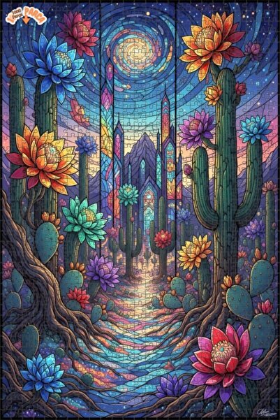 Teona Ahşap لغز خشبي ملون بمظهر الزجاج الملون على طراز حكايات الصحراء 1000 قط...