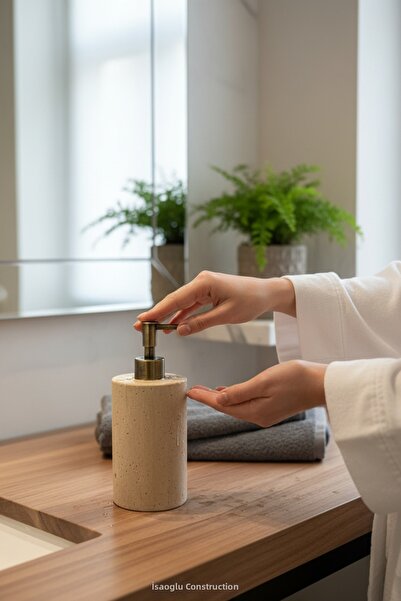 İSAOĞLU YAPI Dozator de săpun din aur antic, travertin, de primă calitate, di...