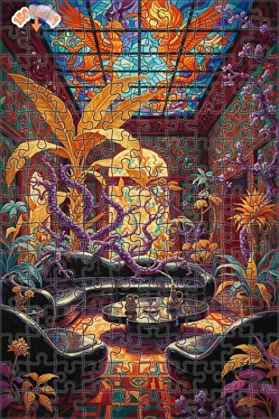 Teona Ahşap Golden Ceiling Crystal Hall Dragons Oil Painting Look Art Puzzle ...