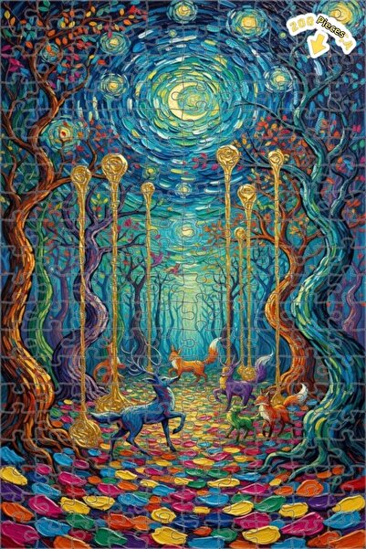 Teona Ahşap لغز خشبي مؤطر بطبقتين بمظهر لوحة زيتية لحيوانات الغابة السحرية 20...