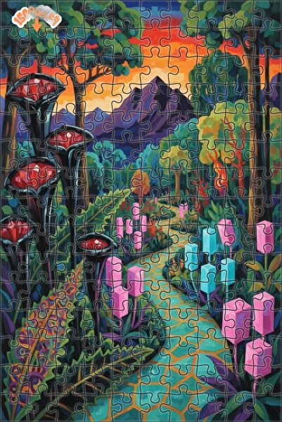 Teona Ahşap لغز خشبي بإطار ذو طابقين بتصميم عصري بمظهر لوحة زيتية لطريق الغاب...