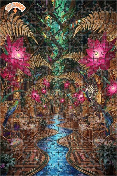 Teona Ahşap Magical Forest Inspired Oil Painting Look Double Layer Framed Woo...