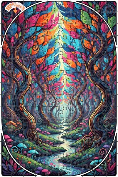 Teona Ahşap Colorful Forest Illustration Double Layer Framed Wooden Puzzle 15...