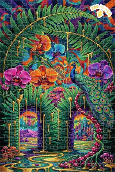 Teona Ahşap لوحة زيتية سحرية لغابة الطاووس والأوركيد، لغز خشبي بإطار مزدوج ال...