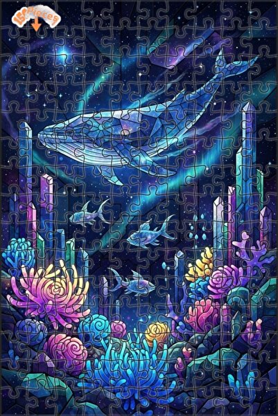 Teona Ahşap لغز خشبي بتصميم الحيتان الكريستالية والحياة البحرية الملونة بمظهر...