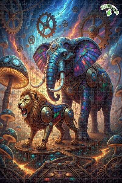 Teona Ahşap لغز خشبي مؤطر بطبقتين على شكل الأسد والسافر 800 قطعة 70×50