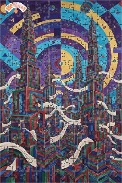 Teona Ahşap لغز خشبي مؤطر بطبقتين بمظهر لوحة زيتية لمشهد مدينة بتصميم هندسي ت...