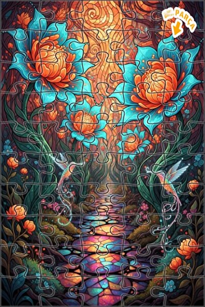 Teona Ahşap لغز خشبي بنمط الحديقة السحرية مع مظهر زجاجي ملون 50 قطعة 15×25