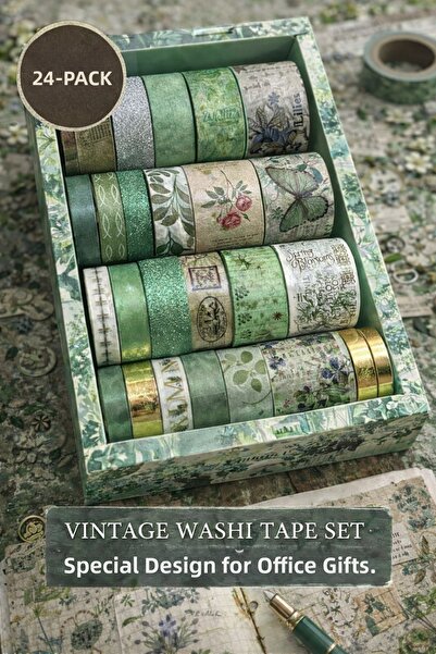 hediyeofisi Set de 24 de benzi Washi vintage verzi |   Decorare pentru albume...