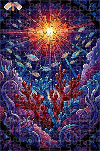 Teona Ahşap لغز خشبي بإطار مزدوج الطبقات بمظهر زجاج ملون وتأثيرات ضوئية تحت ا...