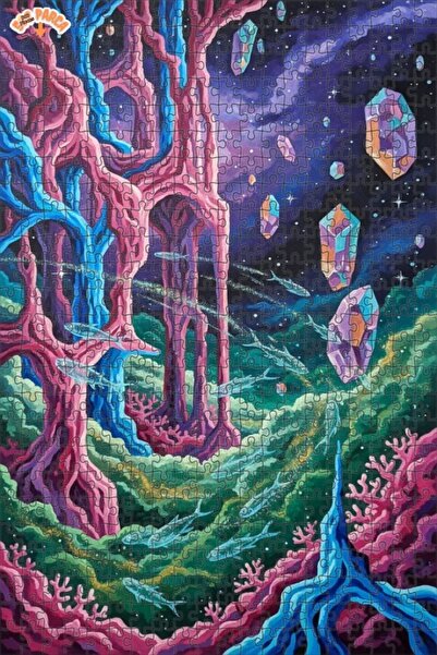 Teona Ahşap لغز خشبي مؤطر بطبقتين من غابة الفضاء الغامضة مع سلسلة أسماك كريست...