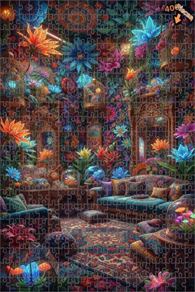 Teona Ahşap لغز خشبي مؤطر بطبقتين بمظهر لوحة زيتية لزهور الغابة السحرية 400 ق...