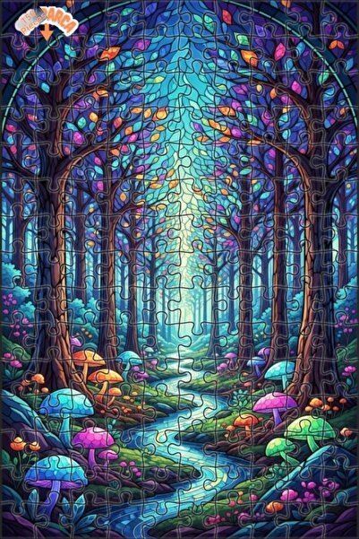 Teona Ahşap لغز خشبي على شكل طريق الغابة السحرية بمظهر فسيفساء زجاجي 150 قطعة...