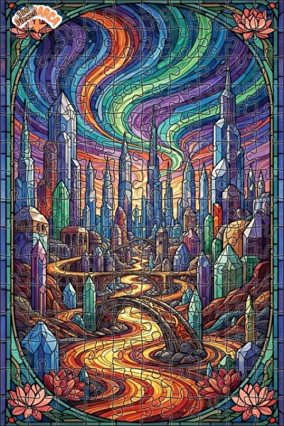 Teona Ahşap لغز خشبي بمظهر فسيفساء زجاجي يشبه مدينة الكريستال 150 قطعة 20×30