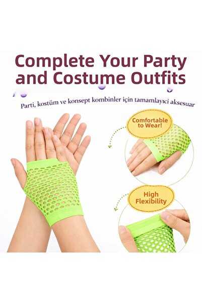 Lisinya قفازات قصيرة بدون أصابع من طراز النيون الأخضر الرجعي من الثمانينات وا...