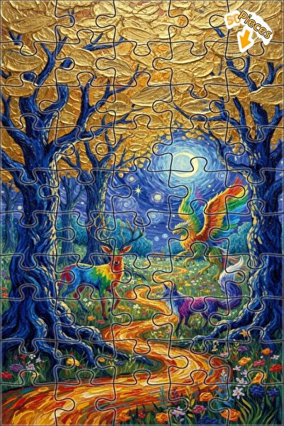 Teona Ahşap لغز خشبي مؤطر بطبقتين من ملون الغابة السحرية 50 قطعة 15x25