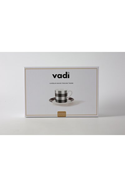 Vadi Oregon Black and White Checkered Porcelain Coffee Cup Set for 6 People