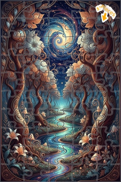 Teona Ahşap لغز خشبي مؤطر بطبقتين بتصميم فني يشبه لوحة زيتية لمشهد نهر الغابة...