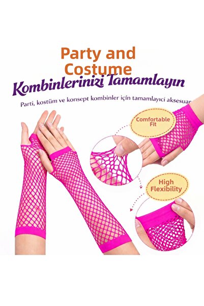 ForWhat Mănuși din plasă fără degete, retro, neon, fucsia, de 26 cm, pentru b...